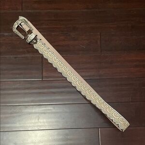 Western Rhinestone Lace Belt Genuine Leather Brown XL